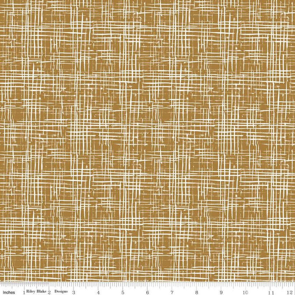 SALE The Waterhole Hatching C11845 Gold - Riley Blake Designs - White Crosshatched Lines on Gold - Quilting Cotton Fabric