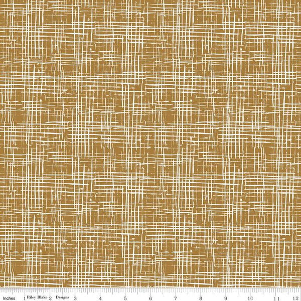 SALE The Waterhole Hatching C11845 Gold - Riley Blake Designs - White Crosshatched Lines on Gold - Quilting Cotton Fabric