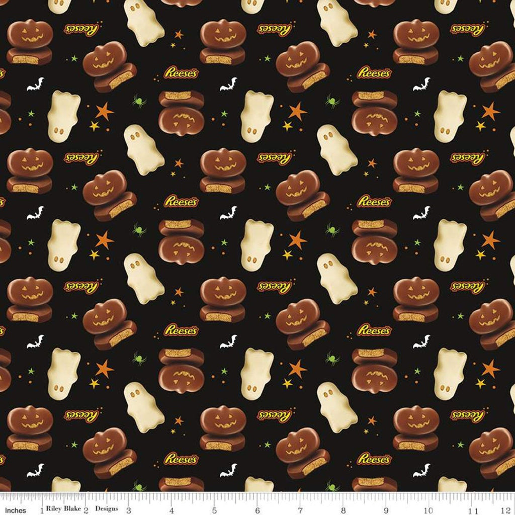 SALE Celebrate with Hershey Main C11980 Black - Riley Blake Designs - Halloween Reese's Ghosts Jack-o-Lanterns - Quilting Cotton Fabric