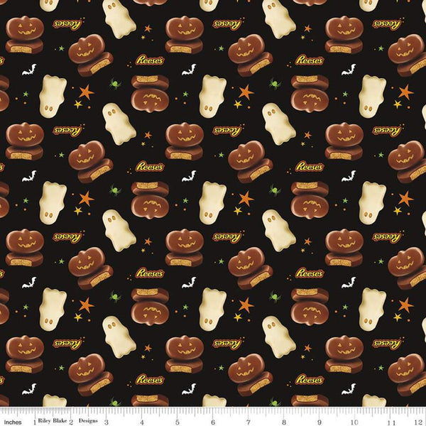 SALE Celebrate with Hershey Main C11980 Black - Riley Blake Designs - Halloween Reese's Ghosts Jack-o-Lanterns - Quilting Cotton Fabric