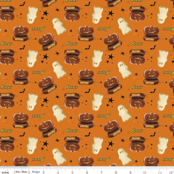 SALE Celebrate with Hershey Main C11980 Orange - Riley Blake Designs - Halloween Reese's Ghosts Jack-o-Lanterns - Quilting Cotton Fabric