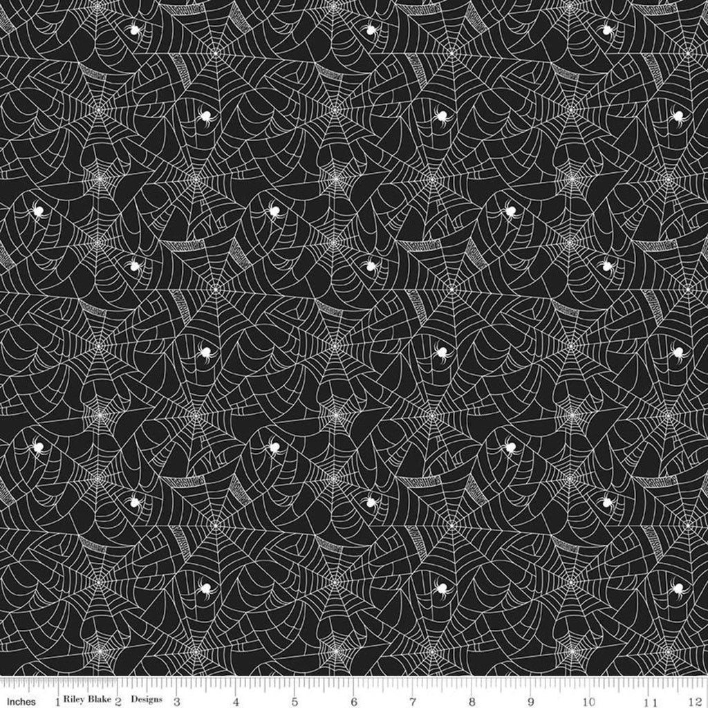 Celebrate with Hershey Spiderweb C11982 Black - Riley Blake Designs - Halloween Spiders White Webs Hershey's - Quilting Cotton Fabric