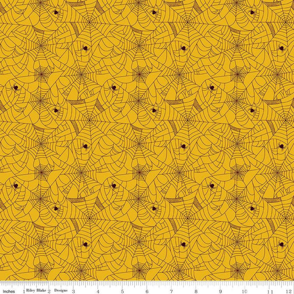 SALE Celebrate with Hershey Spiderweb C11982 Yellow - Riley Blake Designs - Halloween Spiders Spiderwebs Hershey's - Quilting Cotton Fabric