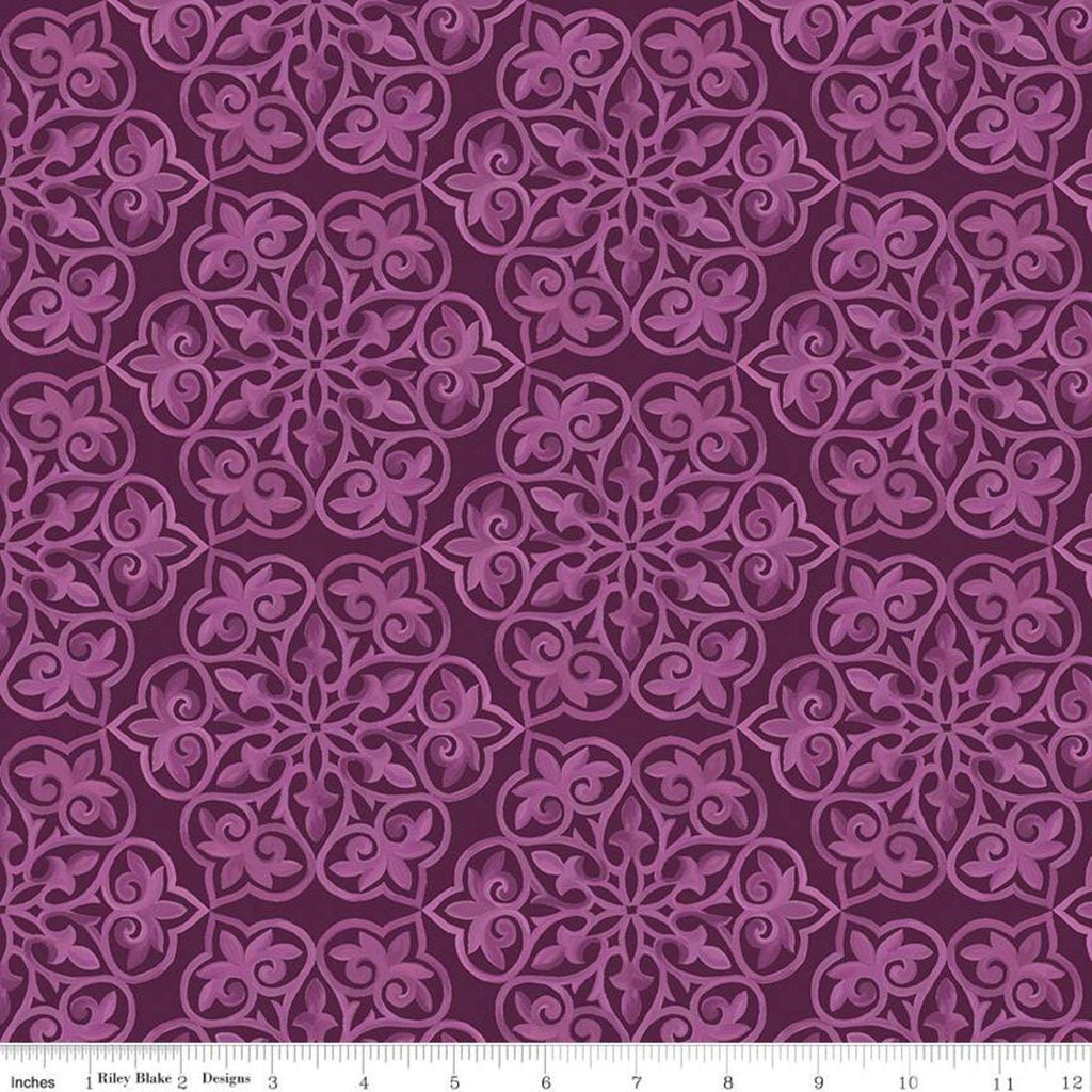 SALE Blissful Blooms Damask C11912 Eggplant - Riley Blake Designs - Tone-on-Tone Medallions - Quilting Cotton Fabric