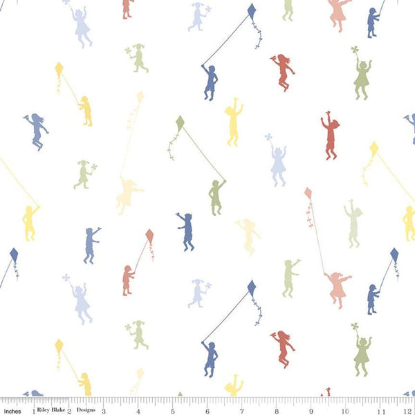 14" End of Bolt - SALE On the Wind Kids C11851 White - Riley Blake Designs - Children Kites Pinwheels - Quilting Cotton Fabric