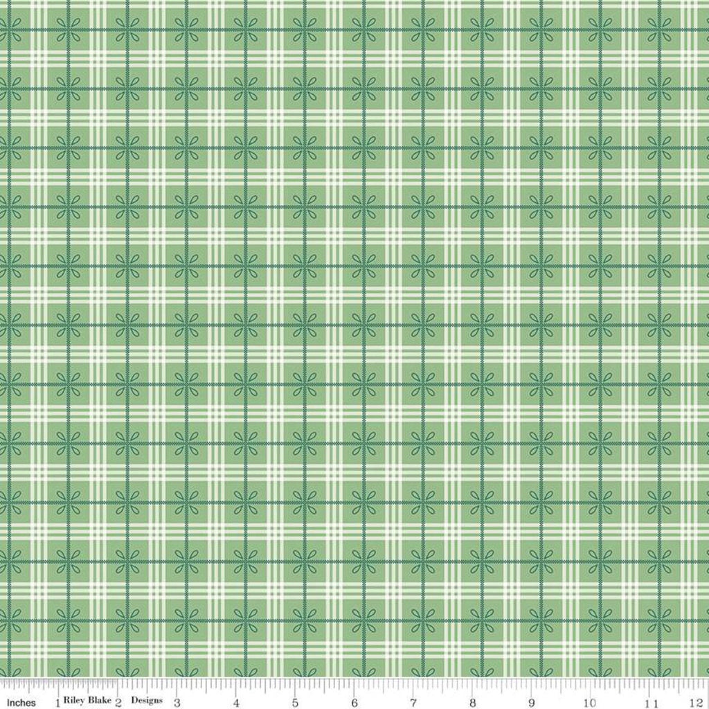 SALE Bee Plaids Cozy C12022 Leaf by Riley Blake Designs - Plaid Small Leaves Green - Lori Holt - Quilting Cotton Fabric