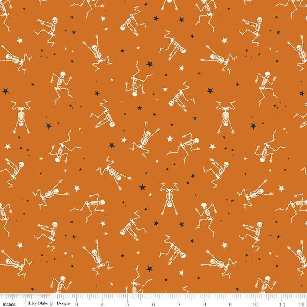 Bad to the Bone Skeletons C11921 Orange - Riley Blake Designs - Halloween Stars Skeletons Skeleton - Quilting Cotton Fabric