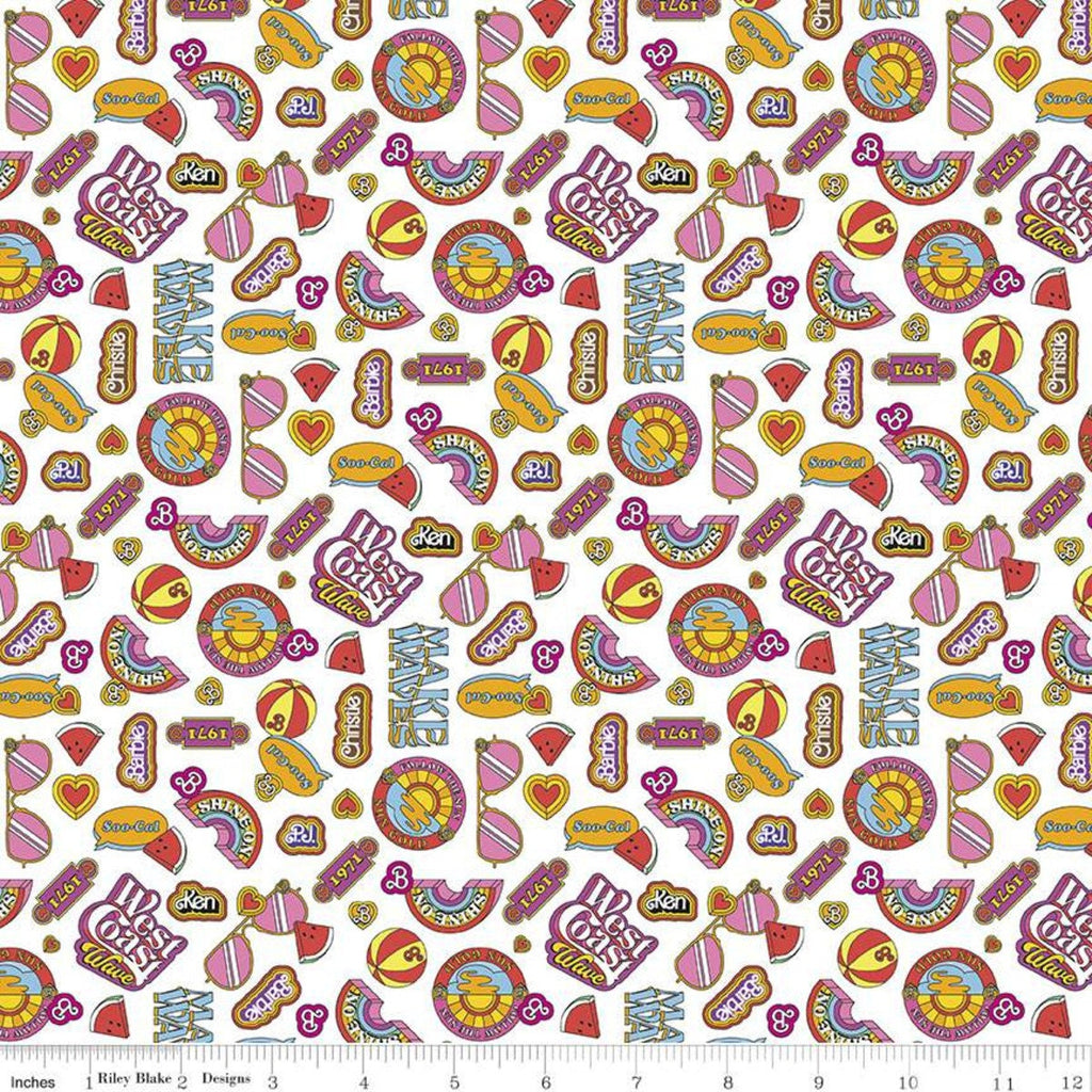 SALE Malibu Barbie Icons C11724 White - Official Licensed Product - Toys Barbie Doll Nostalgia - Quilting Cotton Fabric