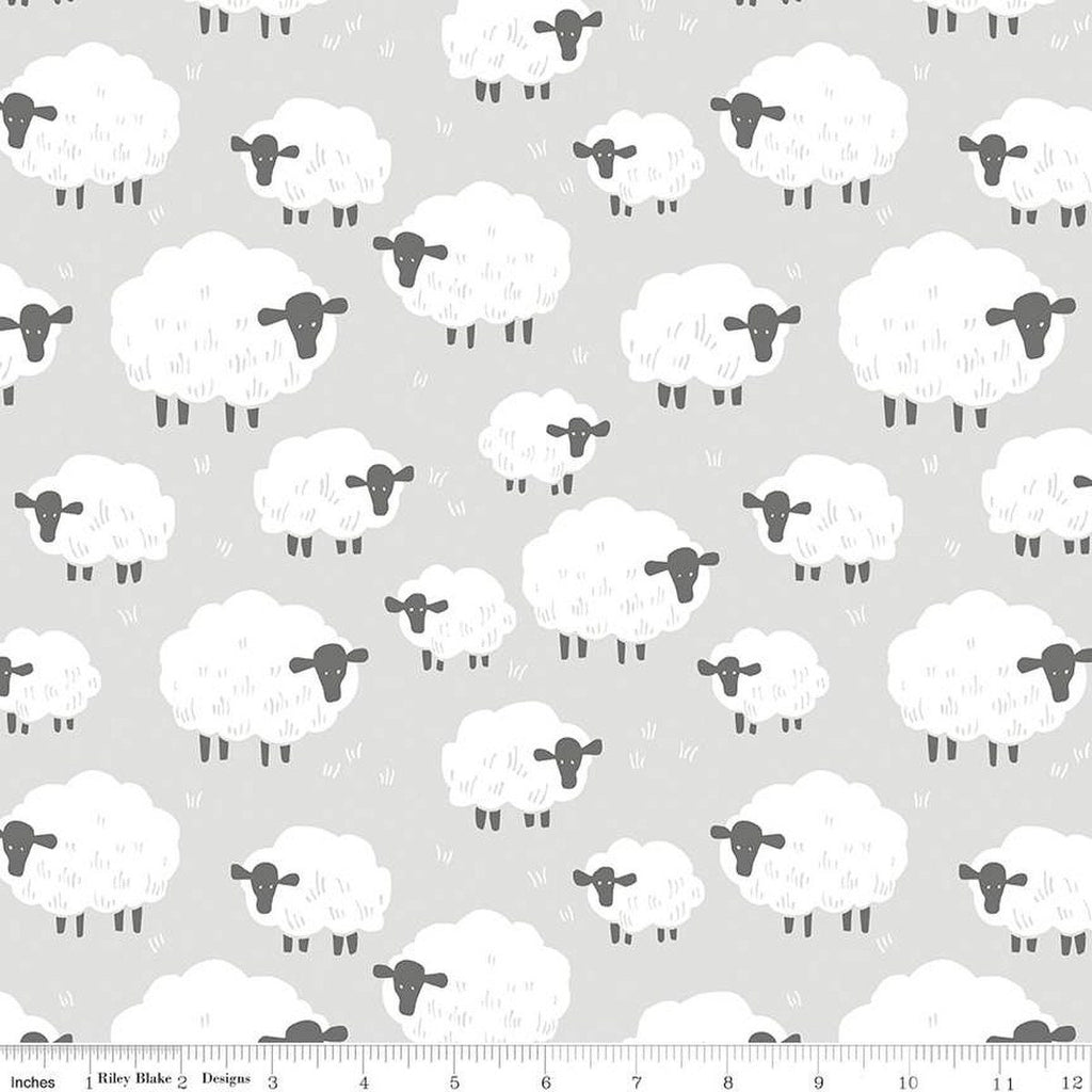 12' End of Bolt - FLANNEL Fluffy Friends  F12006 Gray - Riley Blake Designs - Children's Sheep - FLANNEL Cotton Fabric