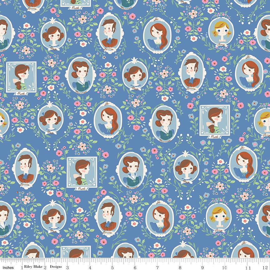 31" End of Bolt - SALE Little Women Cameo C11871 Blue - Riley Blake Designs - Louisa May Alcott Floral Flowers - Quilting Cotton Fabric