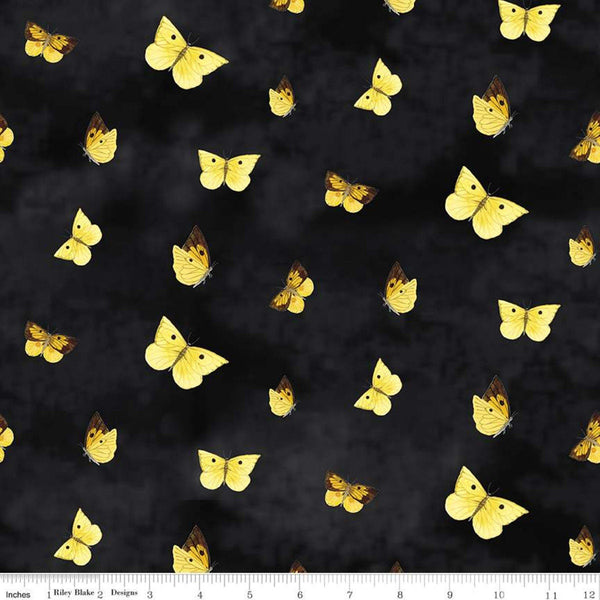 CLEARANCE Golden Poppies Butterflies C11803 Black - Riley Blake Designs - Butterfly - Quilting Cotton Fabric