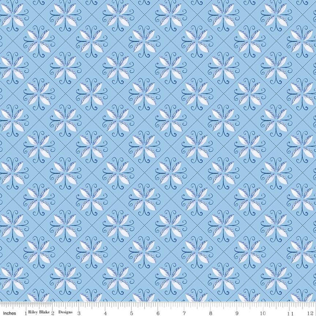 SALE Sunshine and Dewdrops Tile C11971 Sky - Riley Blake Designs - Geometric Leaf Medallions Blue - Quilting Cotton Fabric