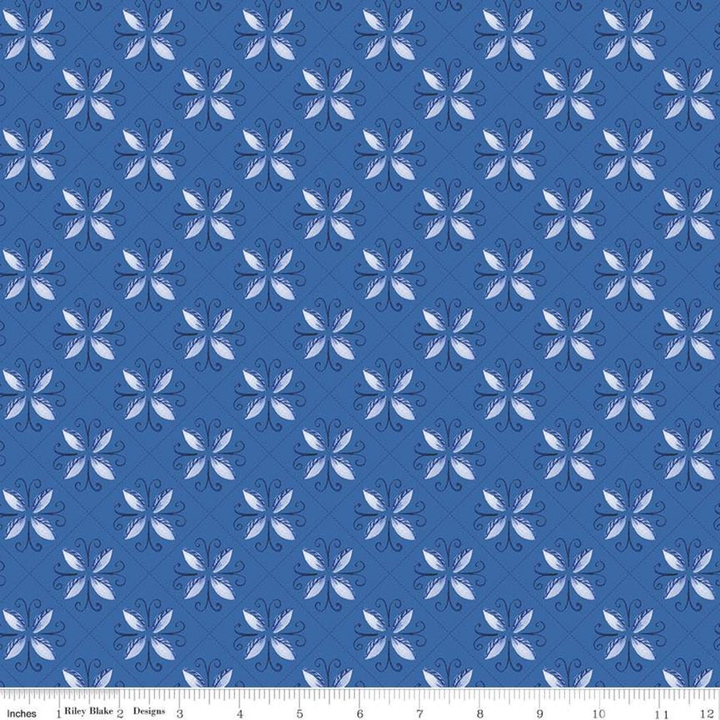 SALE Sunshine and Dewdrops Tile C11971 Blue - Riley Blake Designs - Geometric Leaf Medallions - Quilting Cotton Fabric