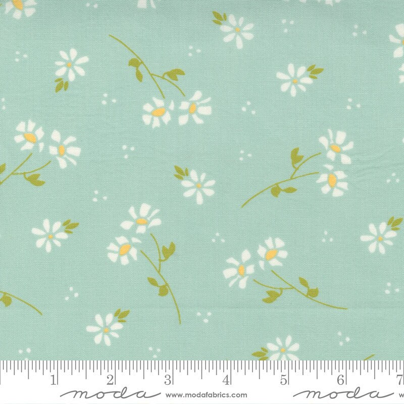 CLEARANCE Seashore Drive Daisy 37621 Sky - Moda Fabrics - Floral Flowers Aqua - Quilting Cotton Fabric