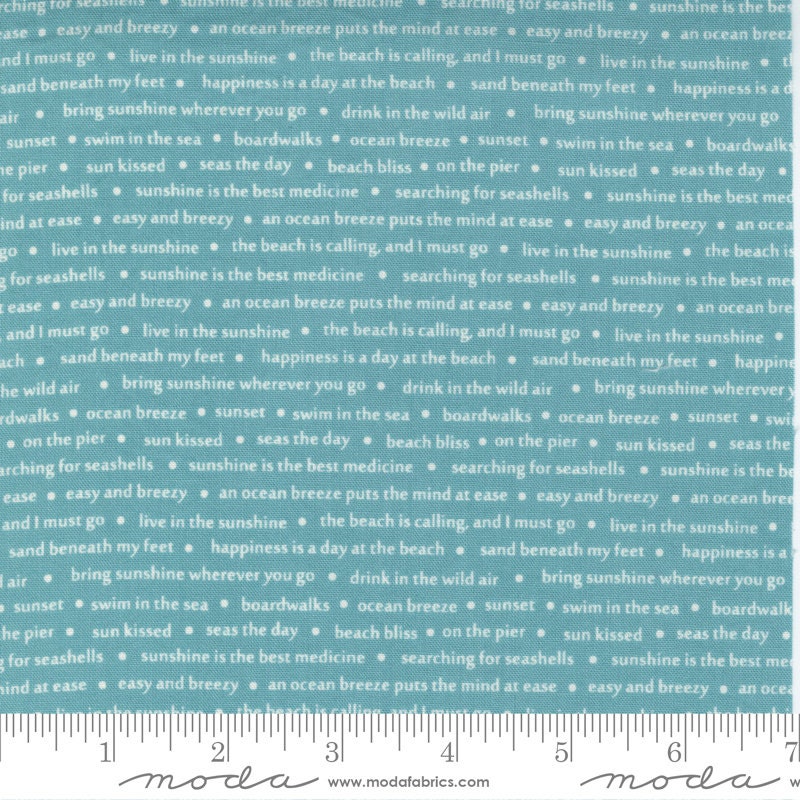10" End of Bolt - SALE Seashore Drive Sea Song 37625 Teal - Moda Fabrics - Text Words Turquoise - Quilting Cotton Fabric