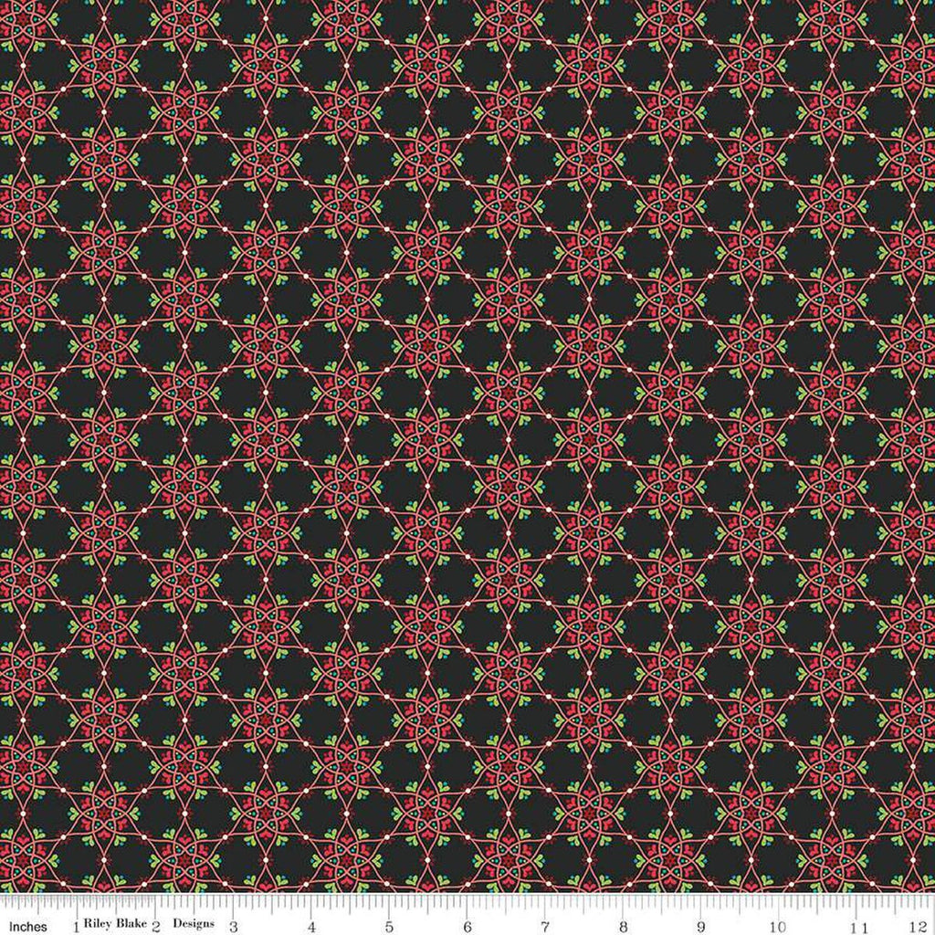 SALE Winter Wonder Medallion C12064 Black - Riley Blake - Christmas Floral Flowers Berries Leaves Snowflakes - Quilting Cotton Fabric