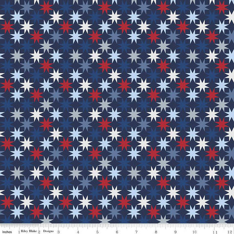 8" End of Bolt - Picadilly Seeing Stars C11892 Navy  - Riley Blake - Patriotic Independence Day Geometric Blue - Quilting Cotton Fabric