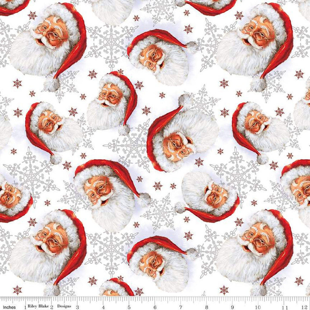SALE Picture a Christmas Santa Toss CD12371 White - Riley Blake Designs - DIGITALLY PRINTED Santas Snowflakes  - Quilting Cotton Fabric