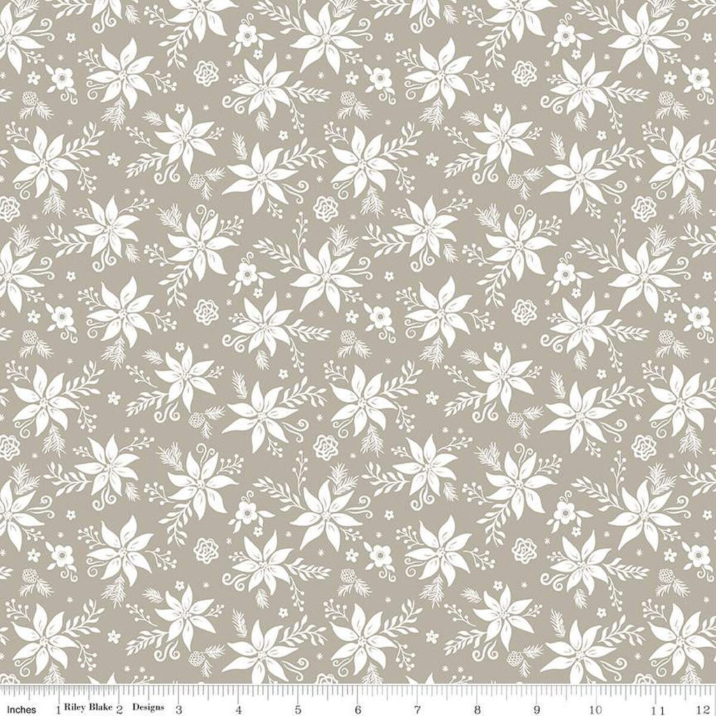 Winter Wonder Tonal C12065 Gray - Riley Blake Designs - Christmas Floral White Flowers Leaves Berries - Quilting Cotton Fabric