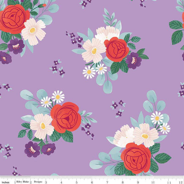 SALE Sweet Picnic Main C12090 Lilac - Riley Blake Designs - Floral Flowers - Quilting Cotton Fabric