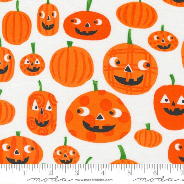 32" End of Bolt - SALE Too Cute to Spook Pumpkin 22420 White Ghost - Moda - Halloween Jack o' Lanterns Pumpkins - Quilting Cotton Fabric