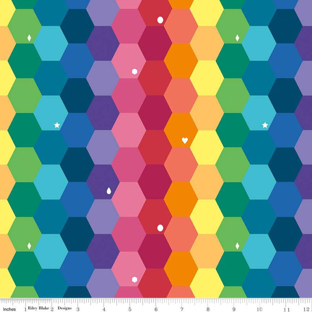 SALE Imagine Main C12160 Rainbow - Riley Blake Designs - Geometric Hexies Hexagons - Quilting Cotton Fabric