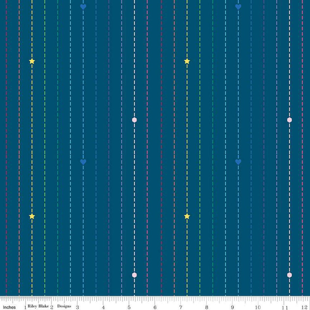 SALE Imagine Dashing Rainbow C12165 Blue - Riley Blake Designs - Dashes Dashed Lines Stripes Geometric Shapes - Quilting Cotton Fabric