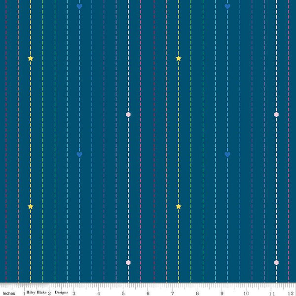 SALE Imagine Dashing Rainbow C12165 Blue - Riley Blake Designs - Dashes Dashed Lines Stripes Geometric Shapes - Quilting Cotton Fabric