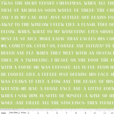 18" End of Bolt - CLEARANCE Nicholas Twas the Night C12344 Green - Riley Blake Designs - Christmas Text Quotations - Quilting Cotton Fabric