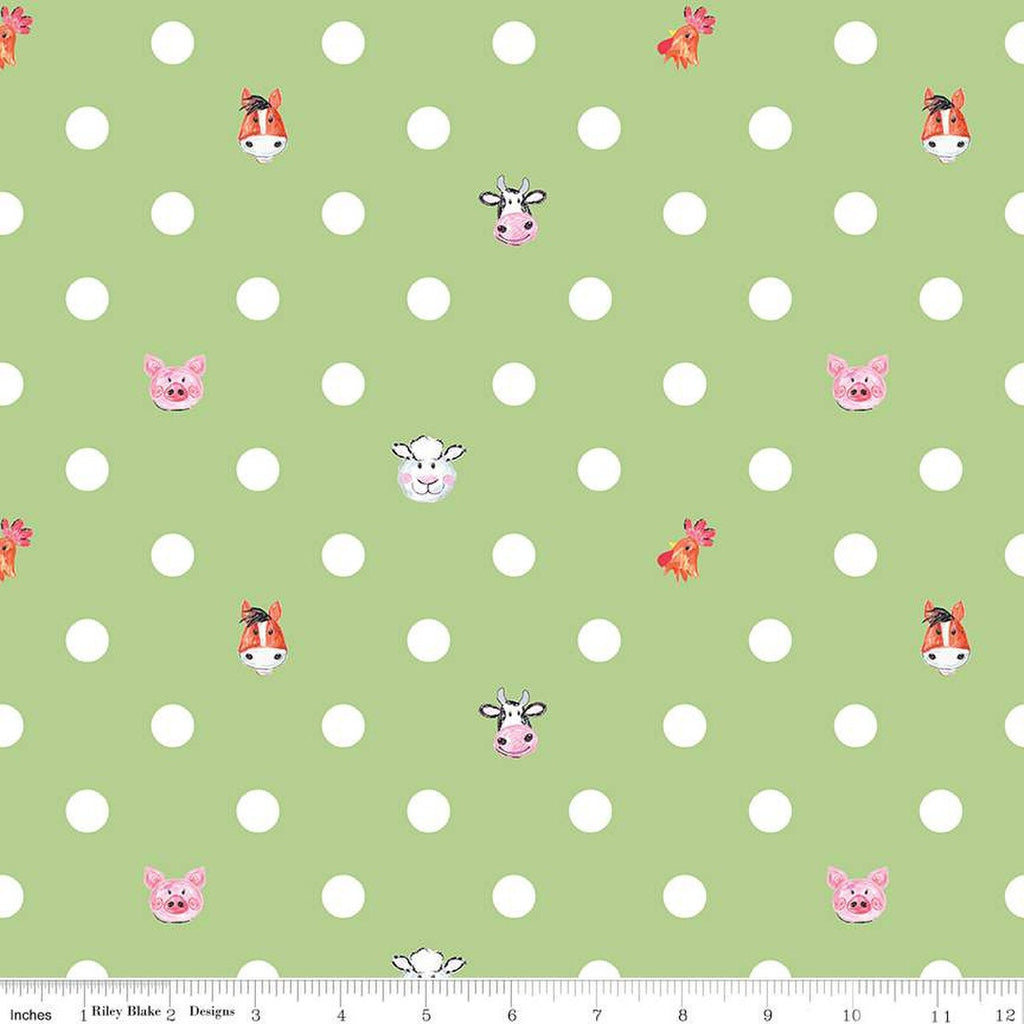 SALE Coloring on the Farm Dots C12233 Green - Riley Blake Designs - Crayola Crayons Dotted  - Quilting Cotton Fabric - Licensed Product