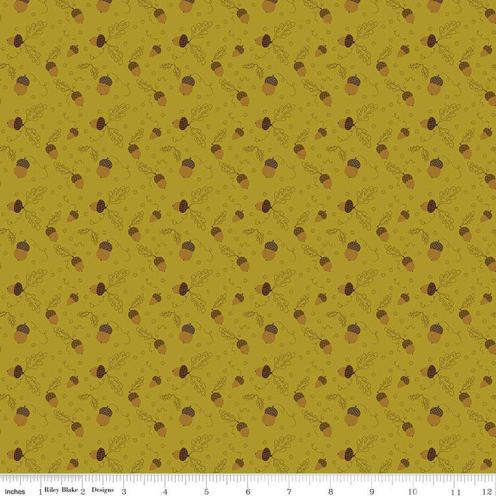 SALE Awesome Autumn Acorns C12172 Olive by Riley Blake Designs - Fall Leaves Swirls - Quilting Cotton Fabric