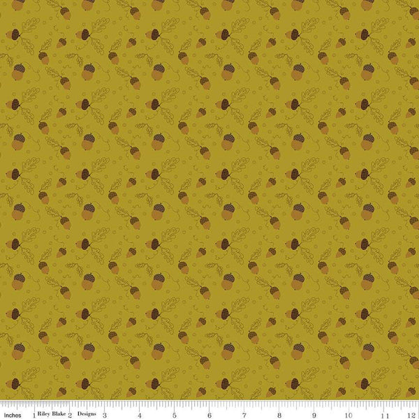 SALE Awesome Autumn Acorns C12172 Olive by Riley Blake Designs - Fall Leaves Swirls - Quilting Cotton Fabric