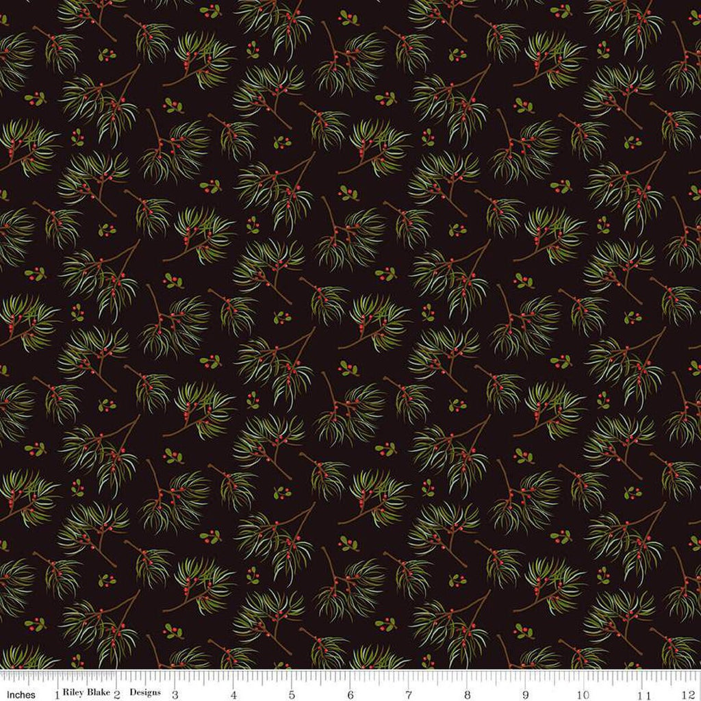 SALE Adel in Winter Pine C12263 Mocha - Riley Blake Designs - Christmas Sprigs Needles Berries - Quilting Cotton Fabric