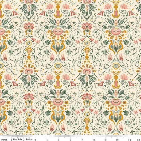 SALE Elegance Main C12220 Ivory by Riley Blake Designs - Damask-Style Floral Flowers - Quilting Cotton Fabric