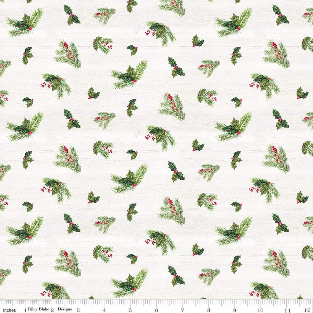 SALE Monthly Placemats December Holly C12423 Cream by Riley Blake Designs - Christmas Pine Needles Sprigs - Quilting Cotton Fabric