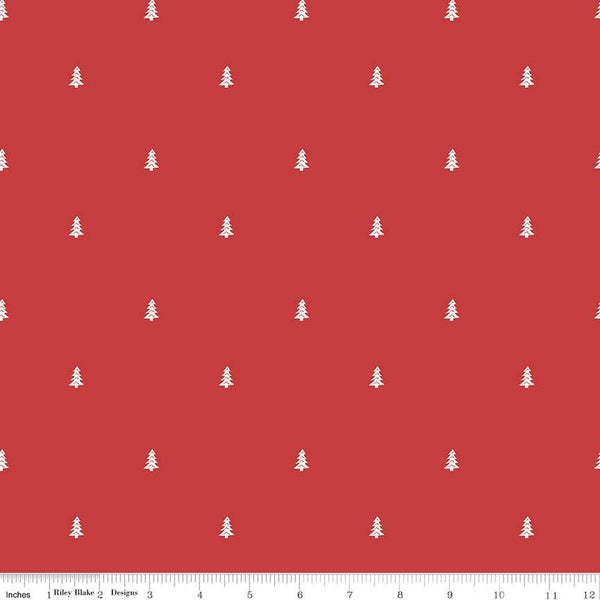 SALE Love You S'more Trees C12146 Red by Riley Blake Designs - Camp Camping White Pines Pine Tree - Quilting Cotton Fabric