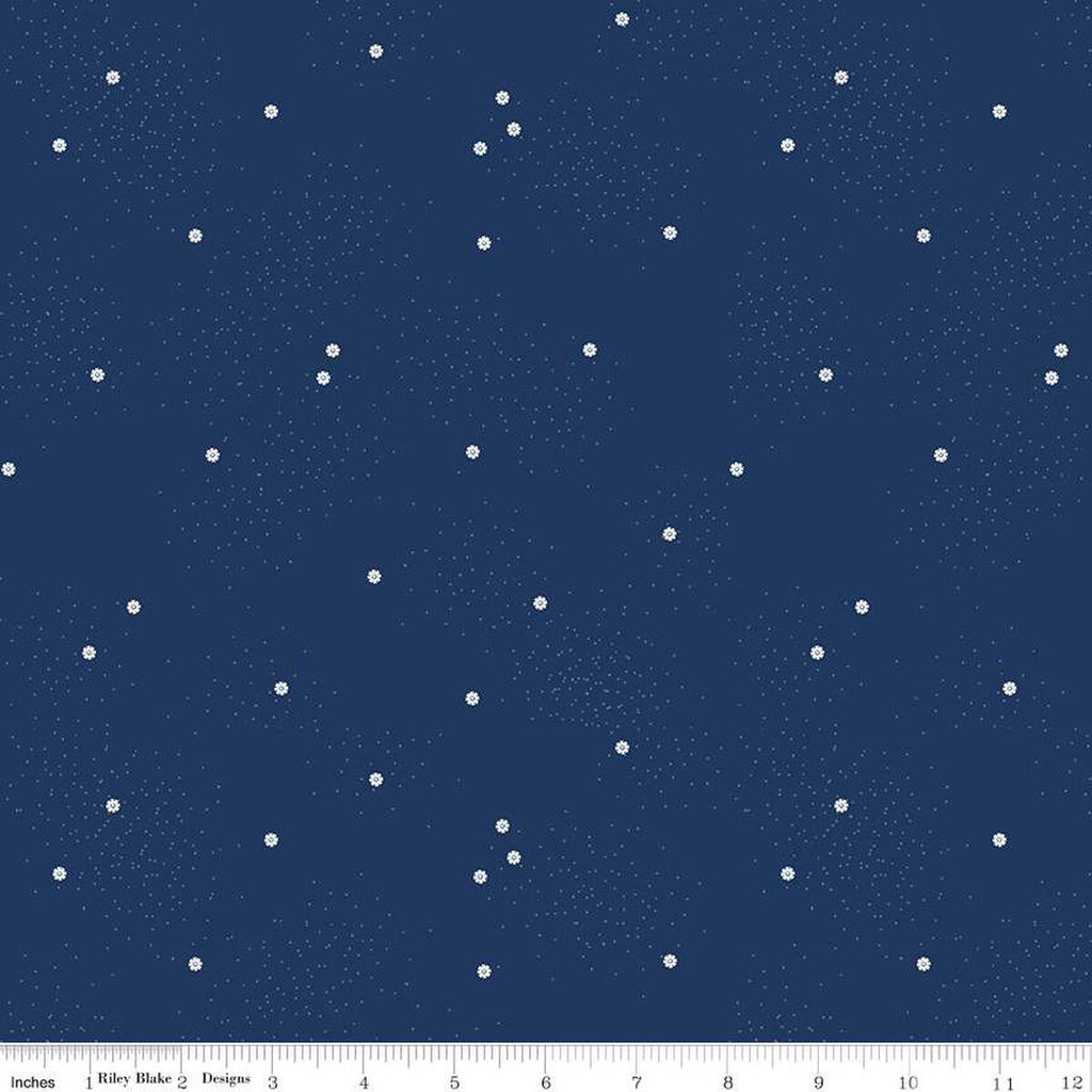 SALE Dainty Daisy C665 Navy - Riley Blake Designs - White Daisies Floral Flowers Pin Dots - Quilting Cotton Fabric