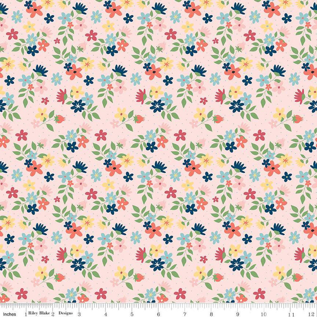SALE Sew Much Fun Floral C12456 Pink by Riley Blake Designs - Flowers Pin Dots Sewing - Quilting Cotton Fabric