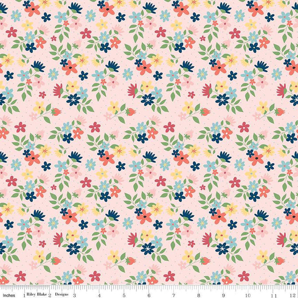 SALE Sew Much Fun Floral C12456 Pink by Riley Blake Designs - Flowers Pin Dots Sewing - Quilting Cotton Fabric