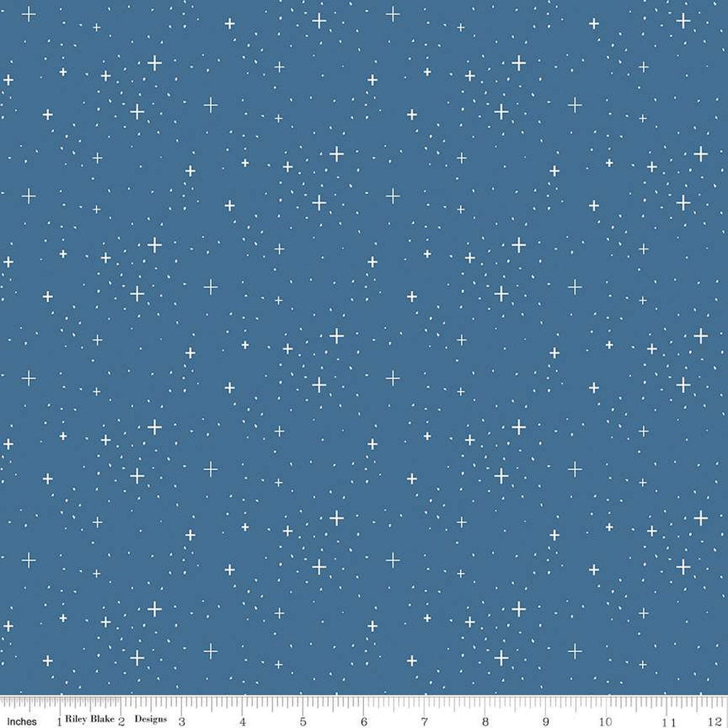 SALE FLANNEL Stars F12583 Denim - Riley Blake Designs - Plus Signs Pin Dots Blue - FLANNEL Cotton Fabric