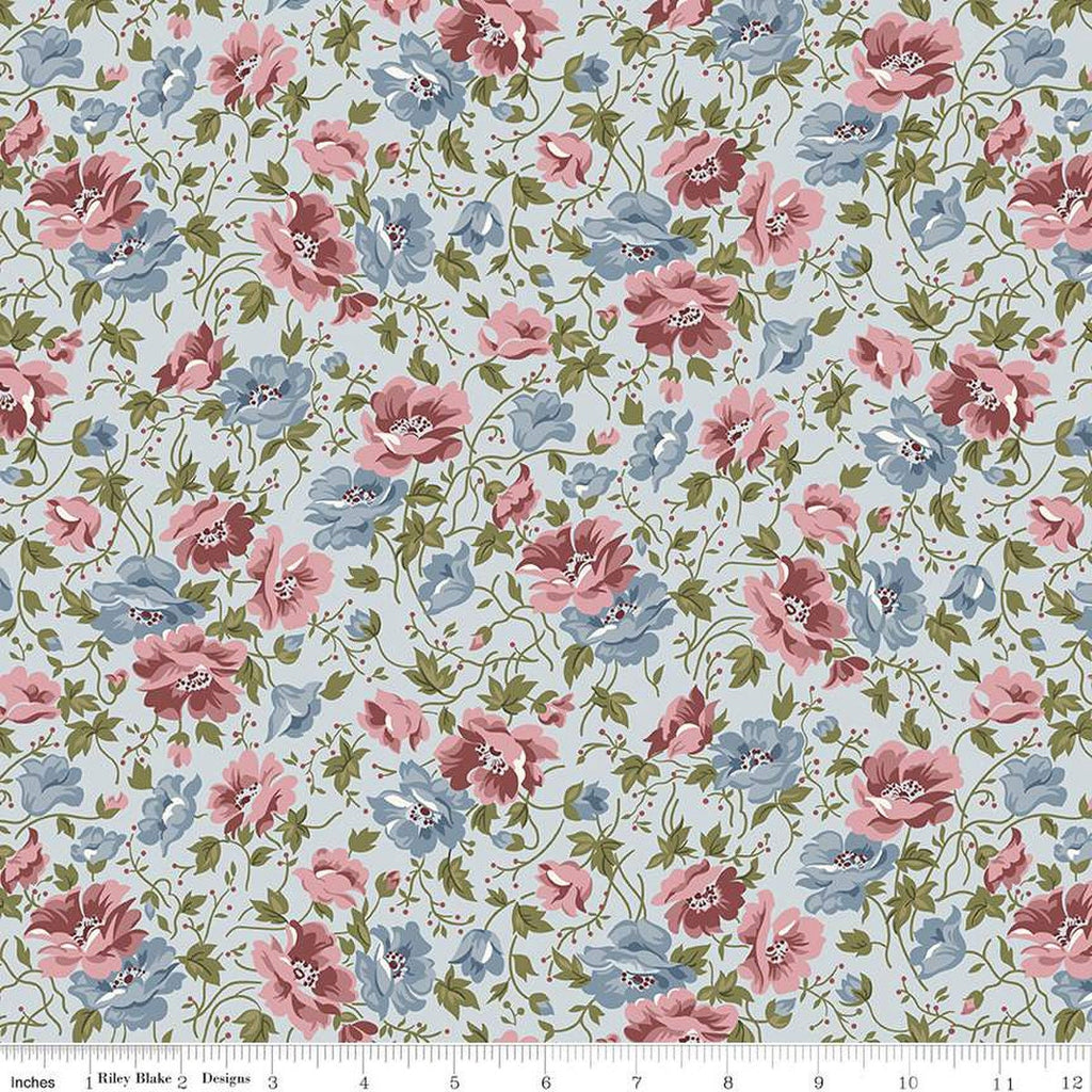 SALE Midnight Garden Flowers C12543 Mist - Riley Blake Designs - Floral - Quilting Cotton Fabric