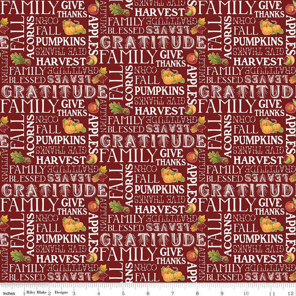 SALE Monthly Placemats November Text C12421 Barn Red by Riley Blake Designs - Autumn Fall Thanksgiving - Quilting Cotton Fabric