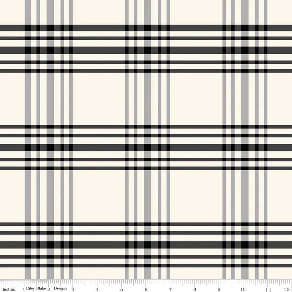 SALE Fleur Noire Plaid C12521 Cream - Riley Blake Designs - Black Gray Cream - Quilting Cotton Fabric