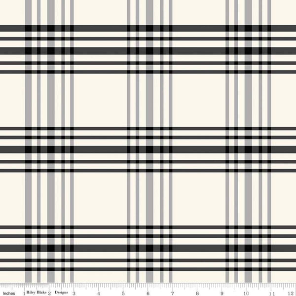 SALE Fleur Noire Plaid C12521 Cream - Riley Blake Designs - Black Gray Cream - Quilting Cotton Fabric