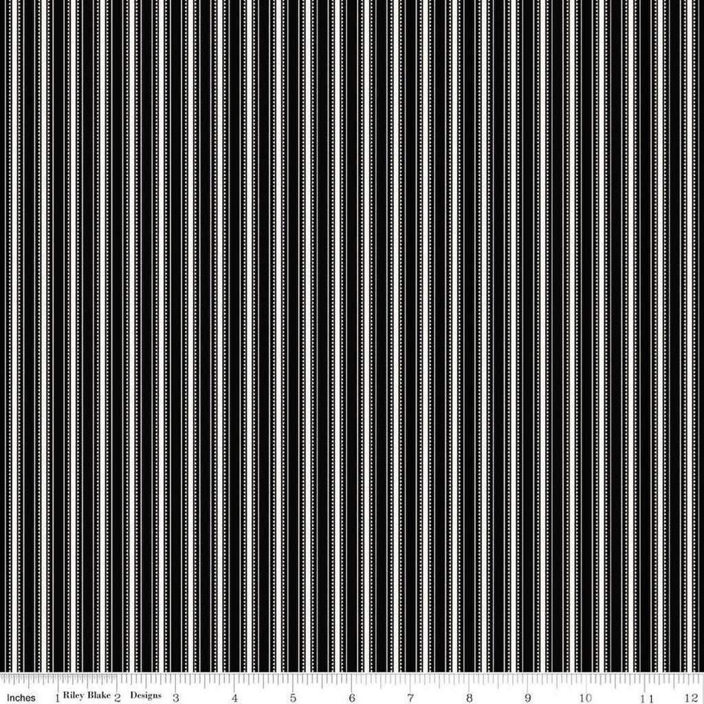 SALE Fleur Noire Stripe C12526 Black - Riley Blake Designs - Black Cream Ticking Stripes Striped - Quilting Cotton Fabric