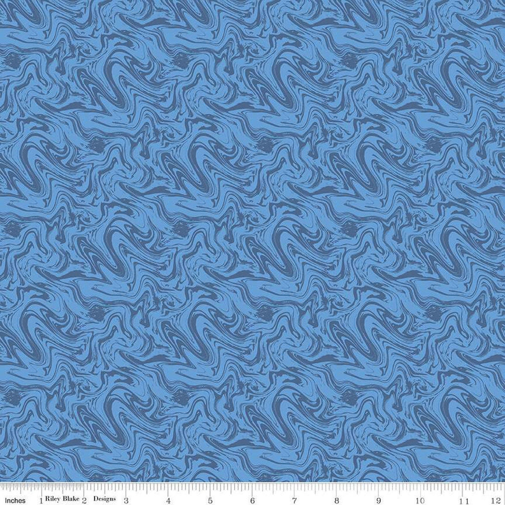 CLEARANCE Fat Quarter End of Bolt - Blue Jean Marbled C12721 Denim by Riley Blake Designs - Blue Marble - Quilting Cotton Fabric