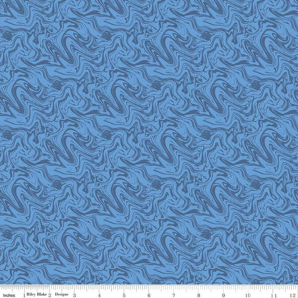 CLEARANCE Fat Quarter End of Bolt - Blue Jean Marbled C12721 Denim by Riley Blake Designs - Blue Marble - Quilting Cotton Fabric