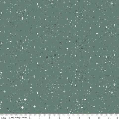 Fat Quarter End of Bolt - FLANNEL Stars F12583 Green - Riley Blake Designs - Plus Signs Pin Dots - FLANNEL Cotton Fabric