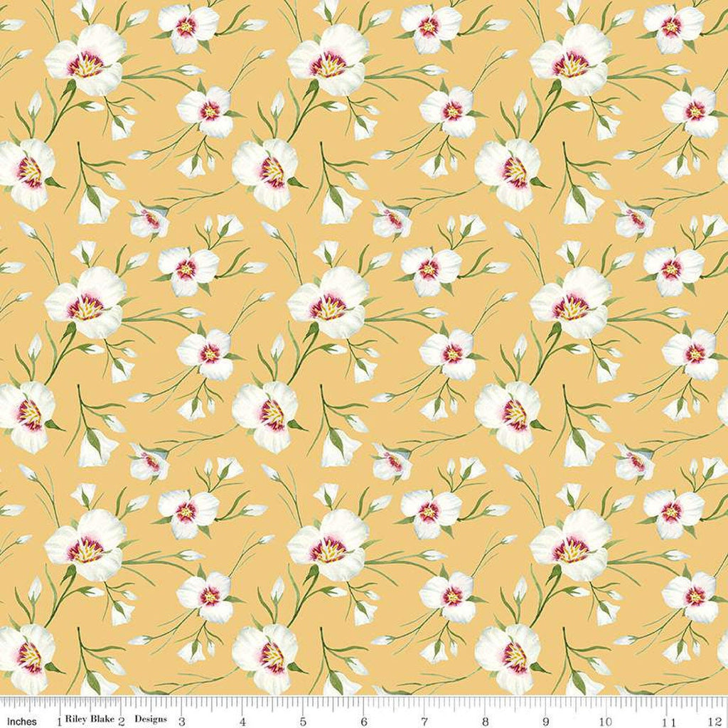 SALE The Beehive State Lilies C12531 Honey - Riley Blake Designs - Utah Sego Lilies Floral Flowers - Quilting Cotton Fabric