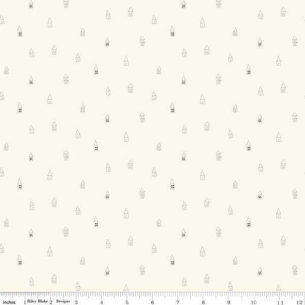 SALE Hush Hush 2 Tiny Town C12872 - Riley Blake Designs - Line-Drawn Houses Low-Volume - Quilting Cotton Fabric